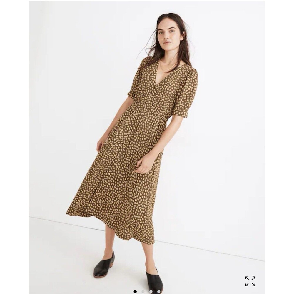 Madewell Brown and Cream Midi Dress with Subtle Print
